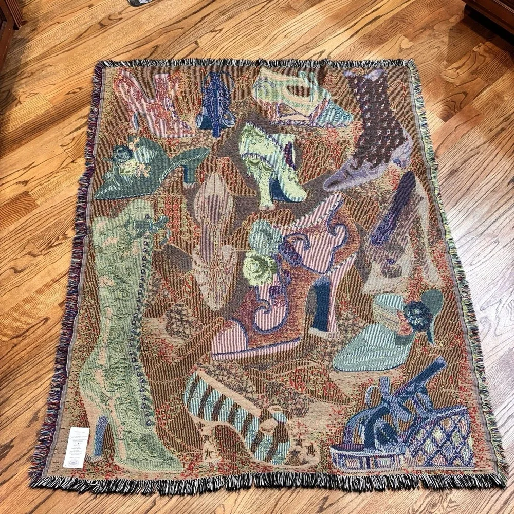 Simply Country‎ Victorian Shoes Woven Tapestry Throw Blanket Afghan Fringe USA
